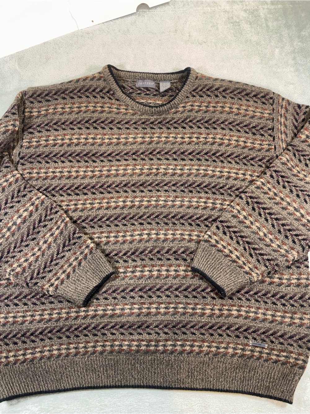 Vintage Jantzen Classics Geometric Knit Crewneck Sweater - 2XL Cozy GrandpaCore